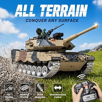 Remote Control Tank, 1:18 Scale, Metal Suspension and Recoil