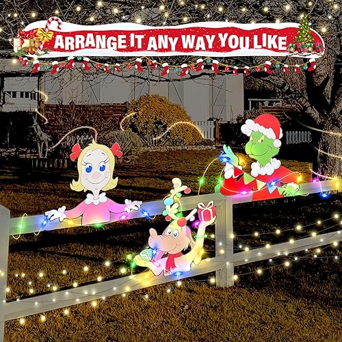 Miniatura 2 de Decoraciones de Navidad Grinch Fence Peeker 3 piezas de letreros de decoración de patio de Navidad para el árbol, Whoville divertido Grinch robando