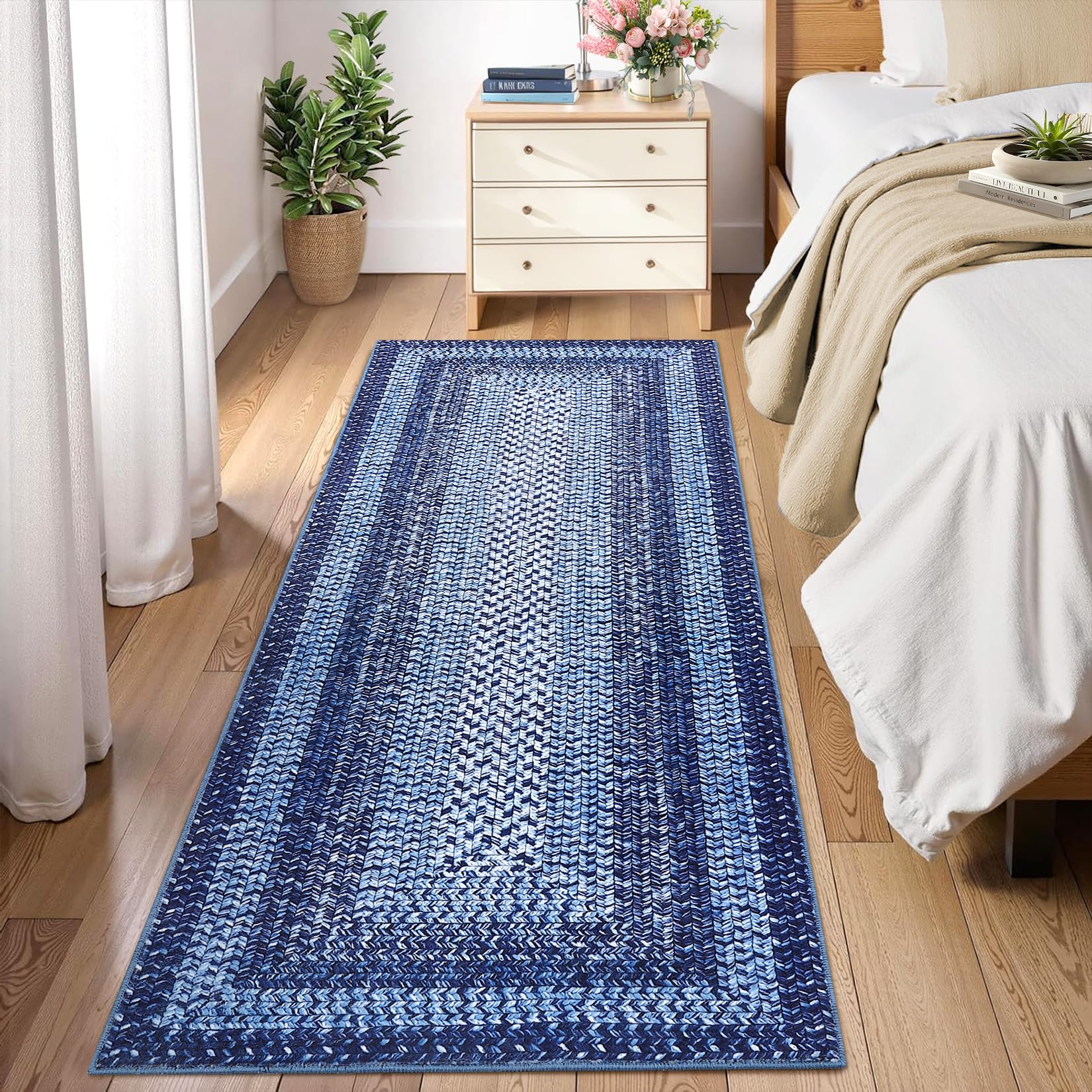 RUGSREAL Runner Rug 2x8 Machine Washable Hallway Runner Rug Entryway Long Runner Carpet Braided Printed Throw Mat Non Slip Kitchen Mat Living Room