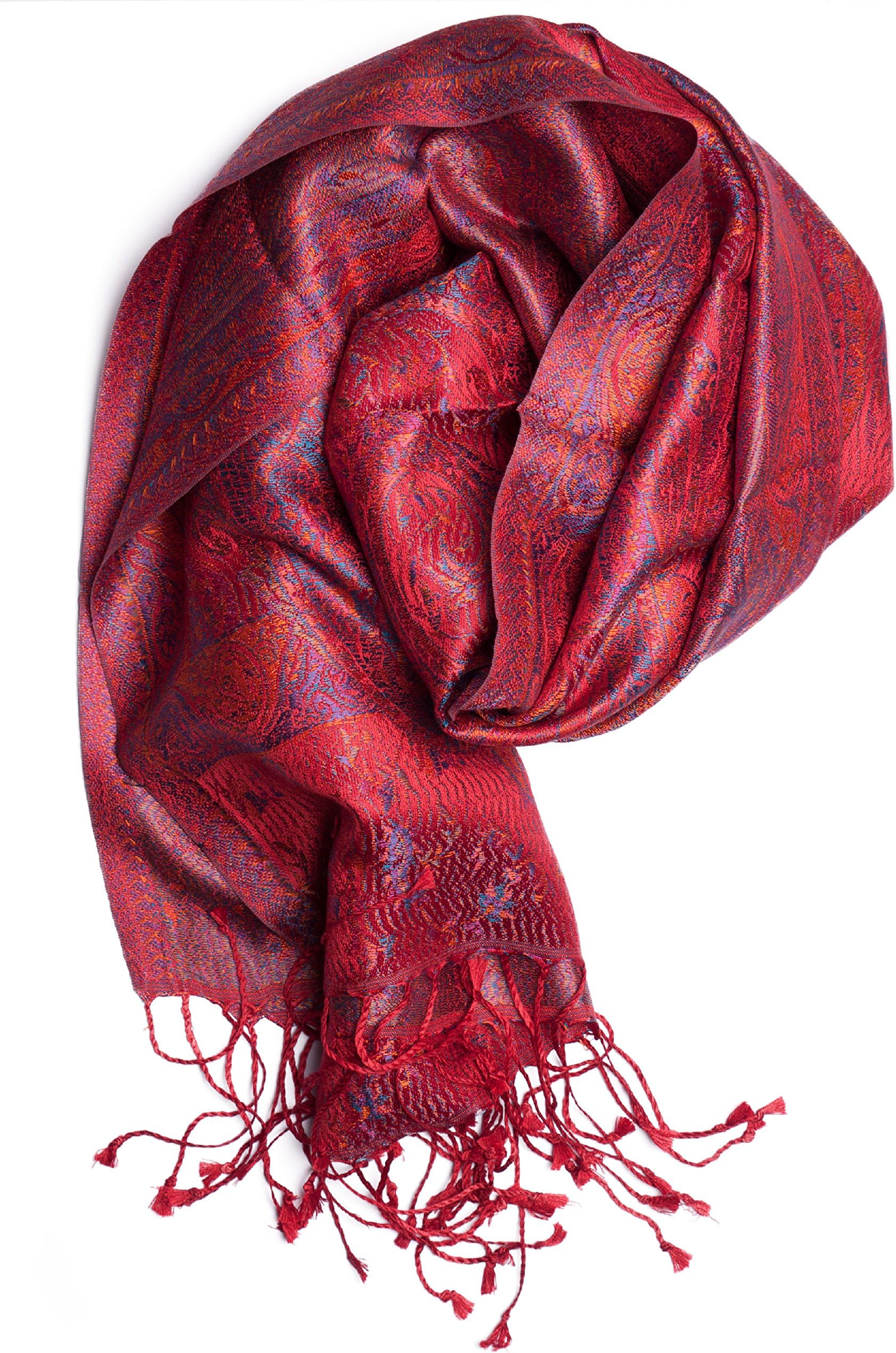 Pashmina 100% Silk Scarf from India for Women & Men, Paisley Design, 63" x 14" - Muffler made of pure silk - many different designs