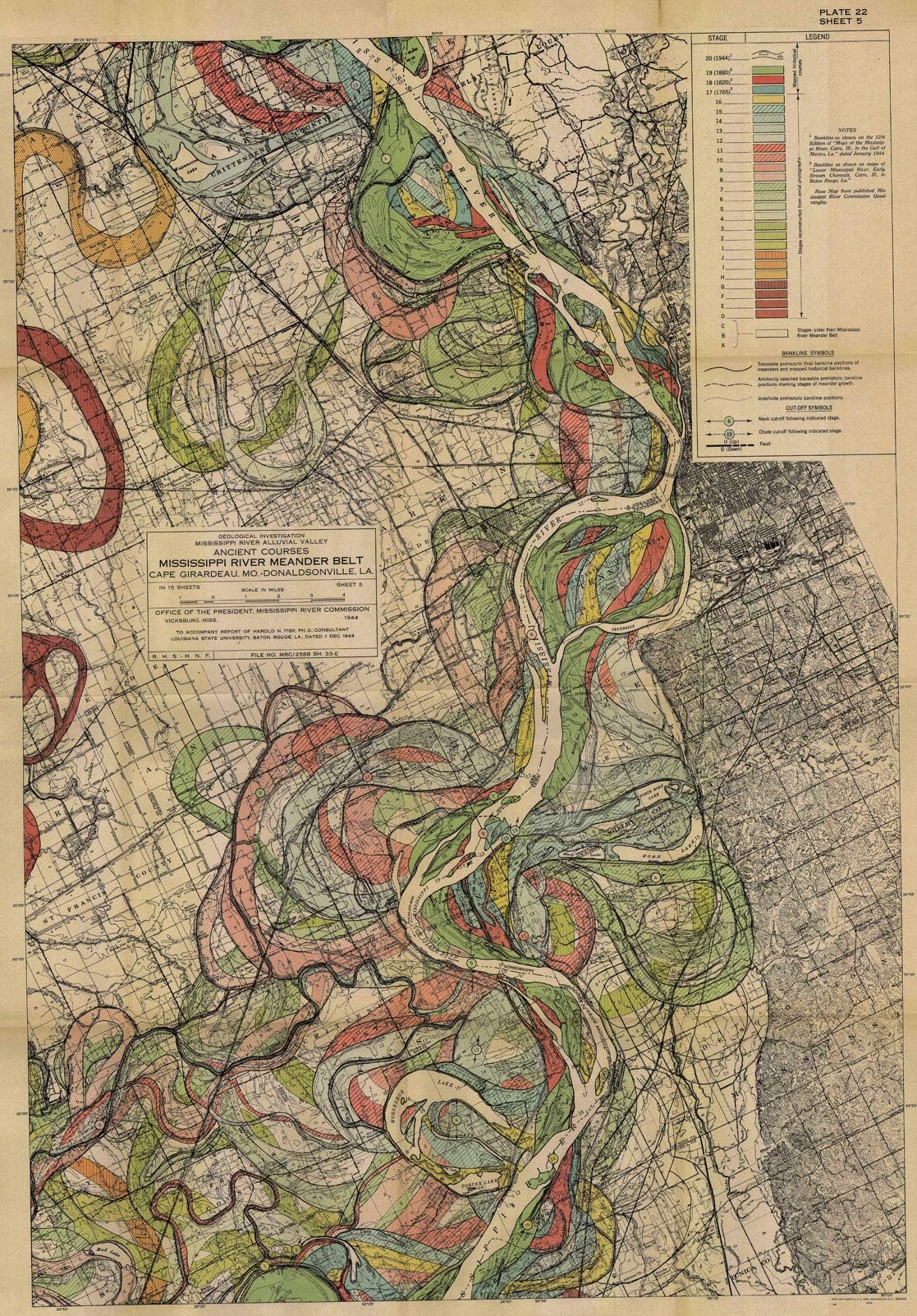 Plate 5 - Harold Fisk 1944 Mississippi Ancient River Meander Belt Map Alluvial Valley Missisippi Mississipp Plate (3 sizes) (11"x16")