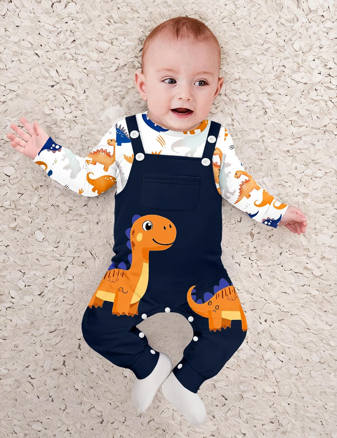 Baby Boy Clothes Dinosaur Romper Adjustable Overalls Baby Boy's Clothing Infant Boy Clothes 2PCS Outfits Fall Winter - Image 2