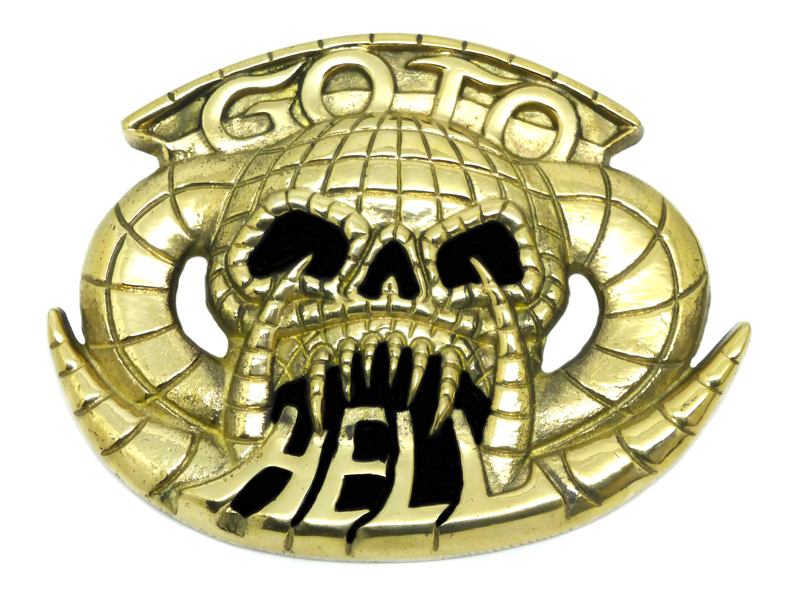 Baron BucklesSkull Belt Buckle"GO TO HELL" Solid Brass Authentic Baron Buckles