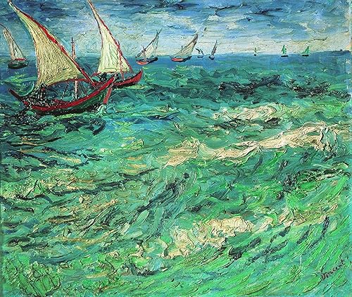 Miniatura 9 de Wieco Art Impresiones en lienzo de barcos de vela, arte de pared de Van Gogh, famosas pinturas al óleo, reproducción de olas de mar, fotos para
