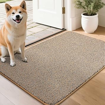 COSY HOMEER Nonslip Door Mats Indoor, 50x80cm Washable Dirt Trapper Welcome Front Doormat for Entryway Room Hallway, Absorbent Indoor Floor Mat for Muddy Shoes & Pets and Dogs, Beige