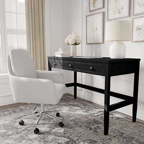 Miniatura 6 de Martha Stewart Clara - Silla giratoria con cojines dobles para oficina en casa en tela gris Bedford con marco de níquel pulido