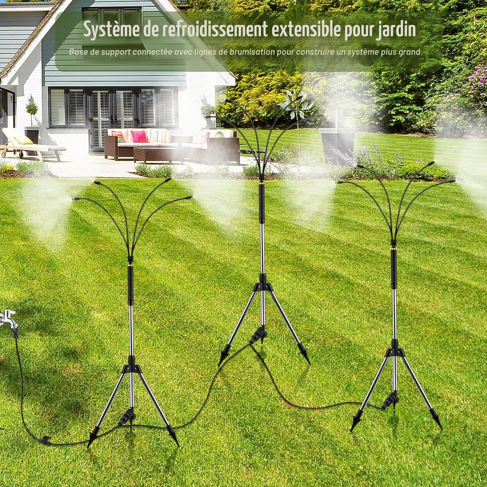 Brumisateurs Debout pour terrasse extérieure – Système de brumisation Portable réglable de 1,2 m pour l'extérieur, 9,1 m, Longue Ligne d'eau pour Jeux de Brume, Refroidissement de terrasse, Jardin