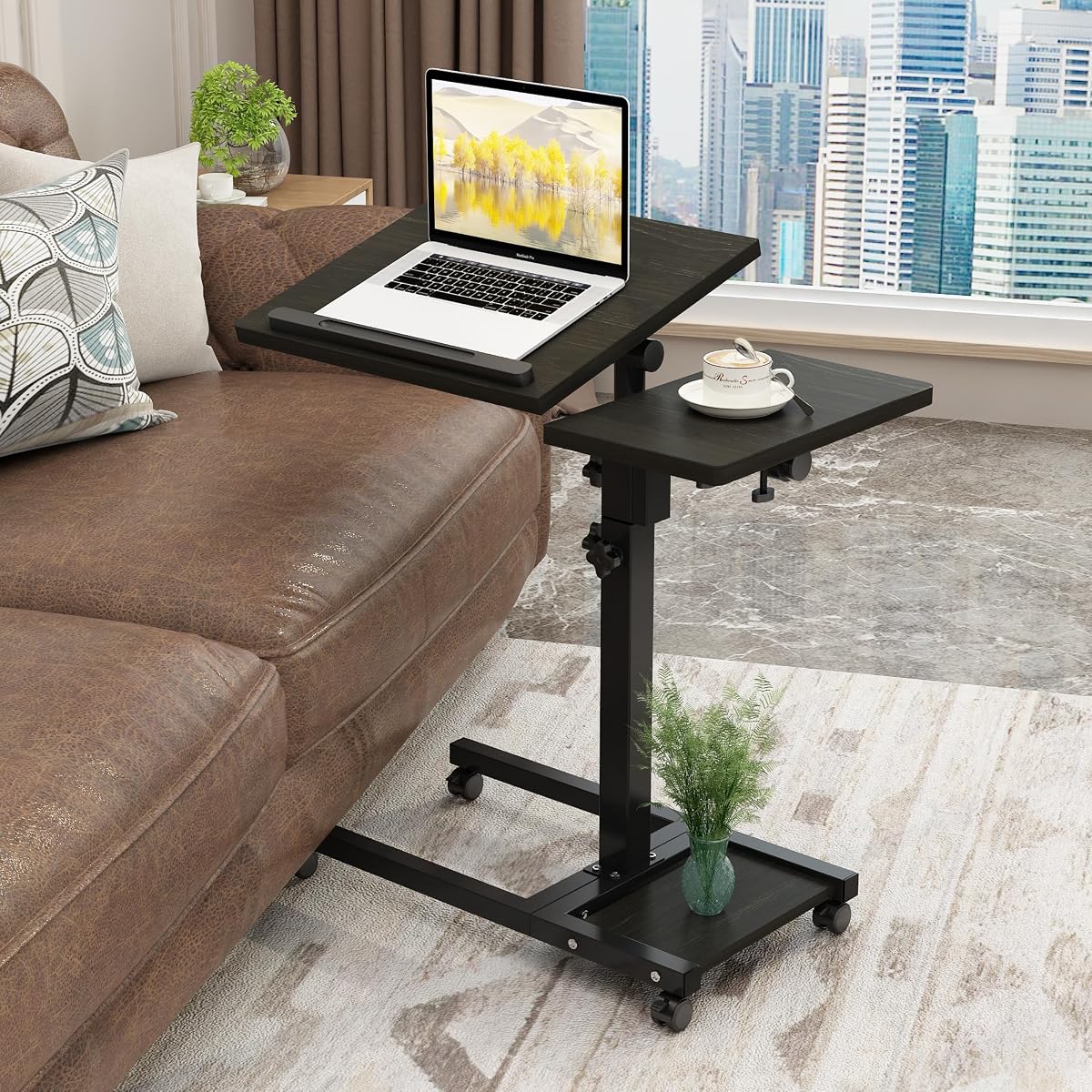 Soporte móvil para computadora portátil de altura ajustable, computadora portátil, computadora portátil, escritorio giratorio para computadora portátil, mesa rodante, carrito de escritorio inclinable con ruedas y alfombrilla para mouse