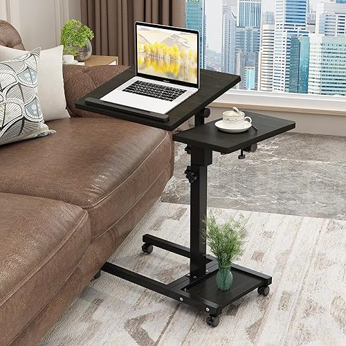 TigerDad Mobile Adjustable Height Laptop Stand PC Portable Laptop Swivel Table Rolling Table with Wheels Caster and Mouse Pad (Dekuwood) - Dekuwood