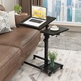 Overbed Table with Wheels Adjustable Height, Mobile Standing Stand Up Rolling Laptop PC Desks with Tilting Top Height Tray Side Computer Workstation for Bedroom on Hospital Home Use, Black