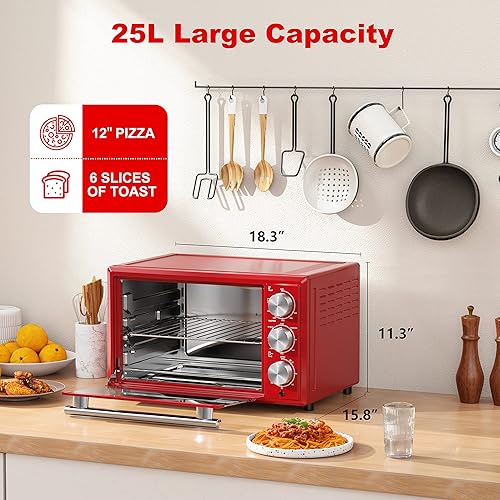 Miniatura 4 de Galanz GRH1209RDRM151 - Horno tostador retro grande de 6 rebanadas tostadora retro roja y 2 rebanadas tostadora de pan compacta con ranura extra