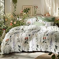 Bedsure Queen Floral Comforter Set 3-Piece - Soft Reversible Coconut White Botanical Bedding, Ultra Plush Microfiber, All-Season (90x90")