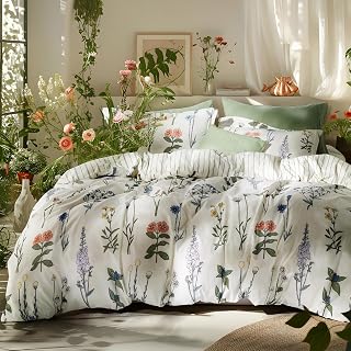 Bedsure Queen Floral Comforter Set 3-Piece - Soft Reversible Coconut White Botanical Bedding, Ultra Plush Microfiber, All-Season (90x90")