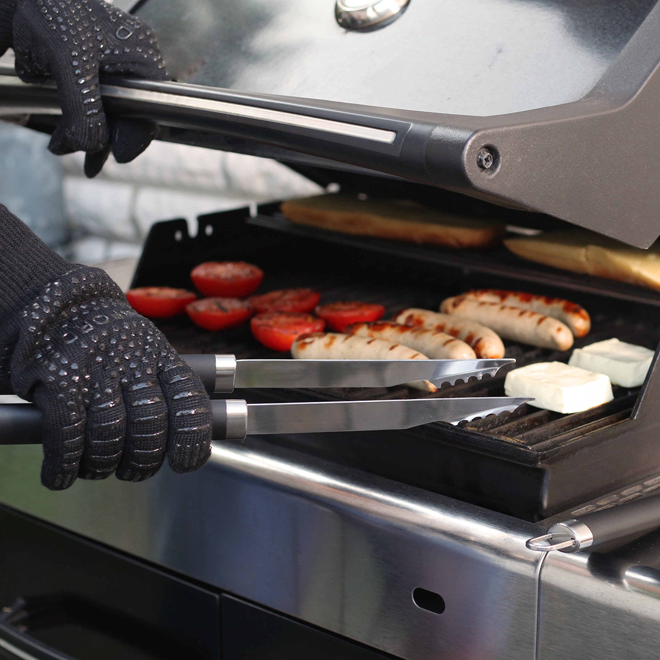 nobile set da griglia con pratica custodia: pinza, paletta e forchetta per carne da barbecue di alta qualità
