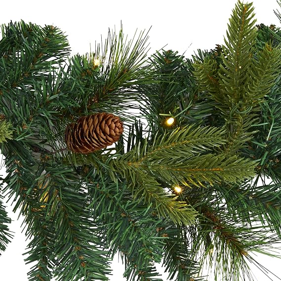Nearly Natural 6ft. Mixed Pine and Pinecone Artificial Garland with 35 Clear LED Lights