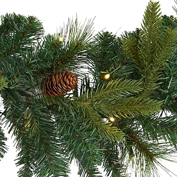 Nearly Natural 6ft. Mixed Pine and Pinecone Artificial Garland with 35 Clear LED Lights