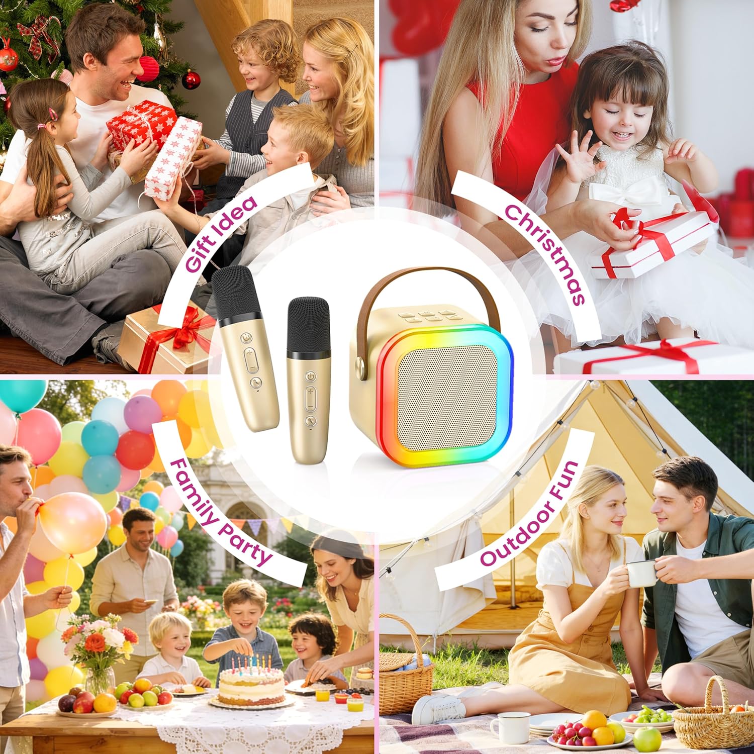 Mini Karaoke Machine for Kids Adults, Portable Bluetooth Speaker with 2 Wireless Karaoke Microphones, 2026 TOP Birthday for Girls Boys 3,4,5,6,7,8+Year Old Toddler Toys Karaoke Player Valentine(Gold) - Image 8