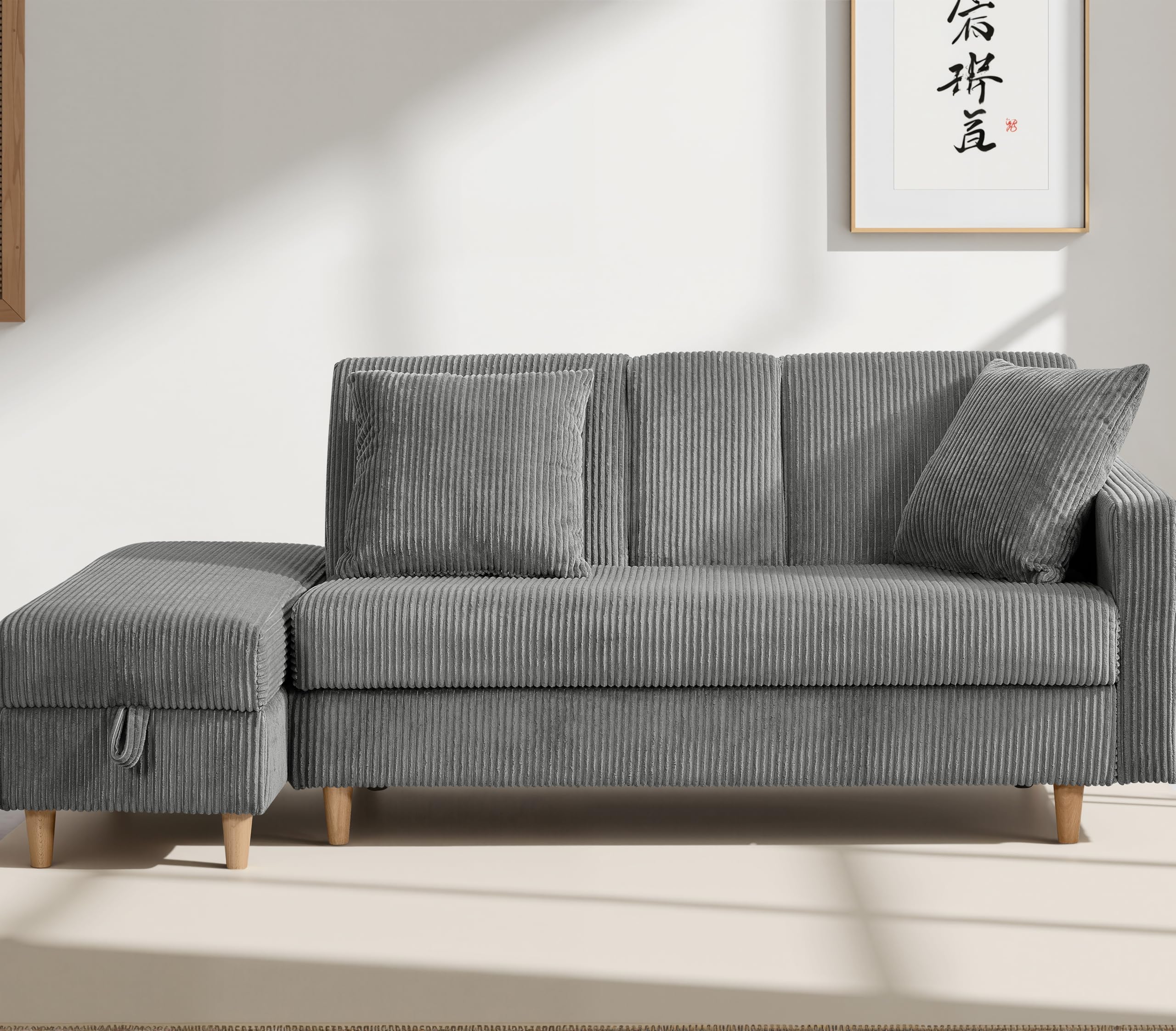 Amazon｜ソファ ソファーベッド 3人掛け カウチソファ オットマン付き 