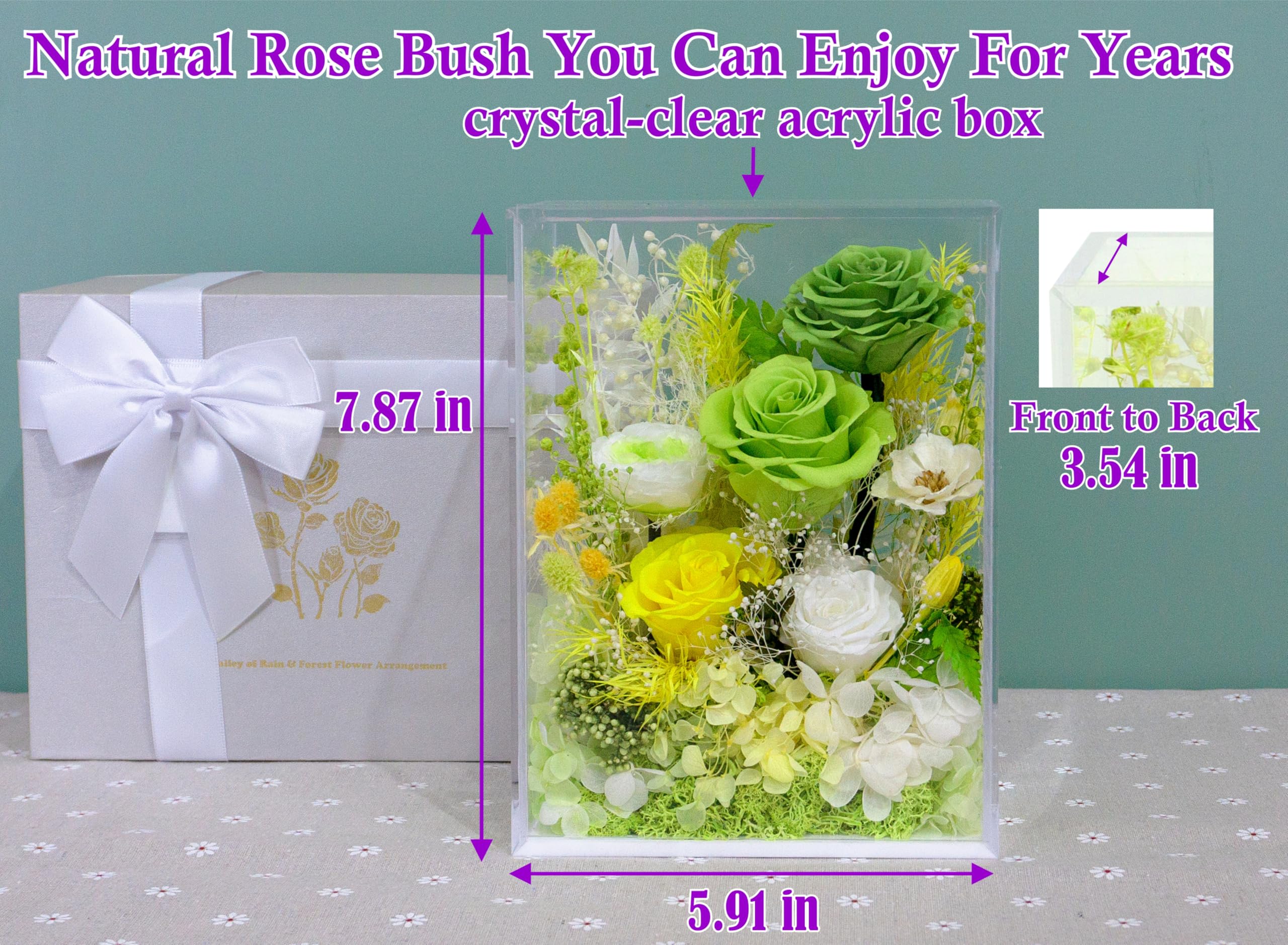 Valley of Rain & Forest Long-Lasting Real Flowers, Handcrafted Preserved Rose Bush For you to Send Love for All Occasions, Floral Arrangement for Indoor Decoration (Green Rose) - 3