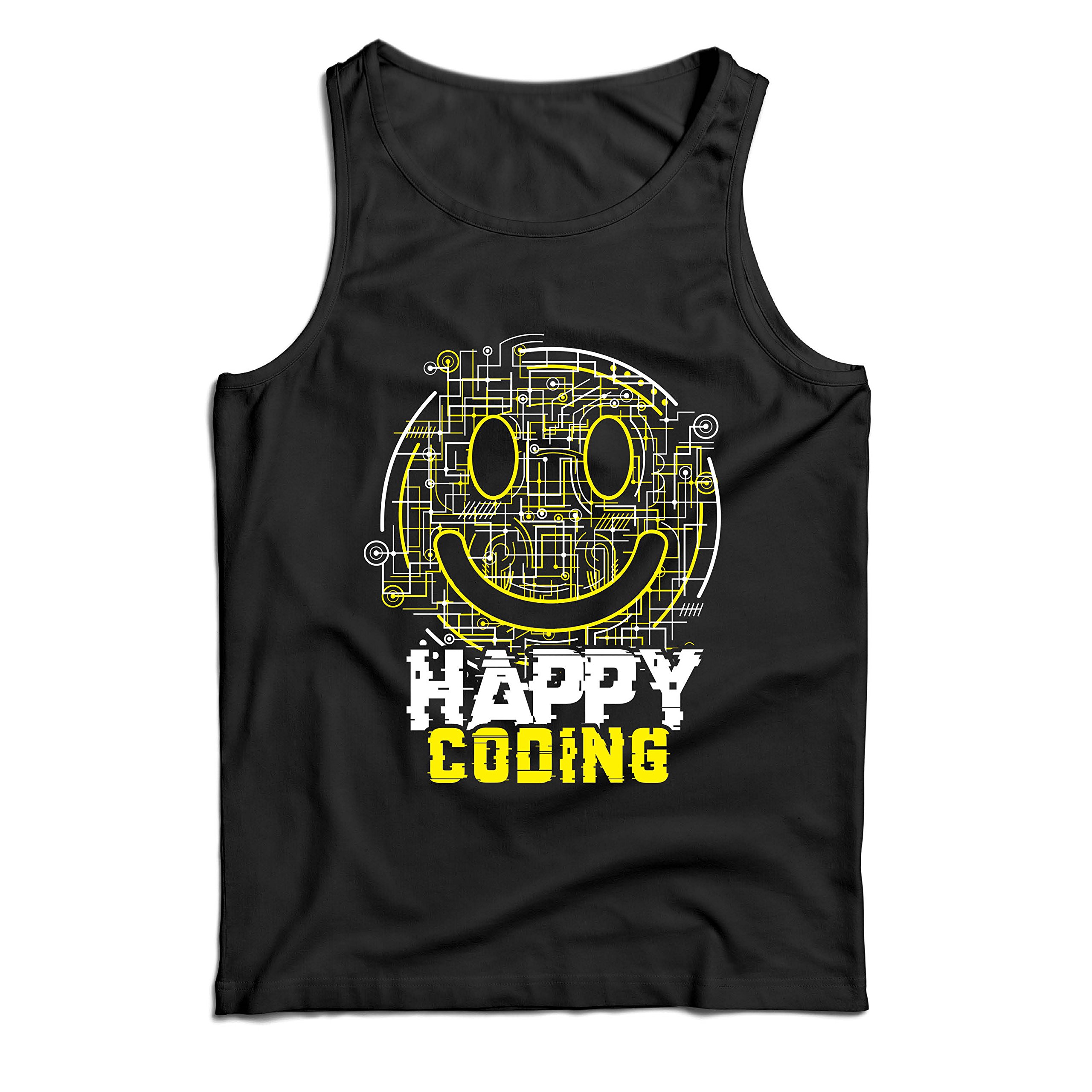 lepni.me Men's Tank Top Happy Coding - Smiling Face, Gamer, Programmer Gift