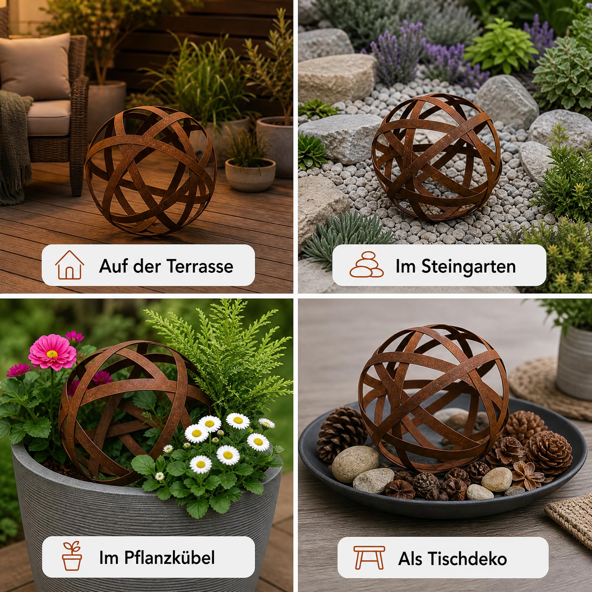 Rostdeko Boule (L) en métal, décoration de jardin boule rouille noble 50 x 50 x 50 cm pour un aménagement créatif en extérieur, résistante aux intempéries et robuste