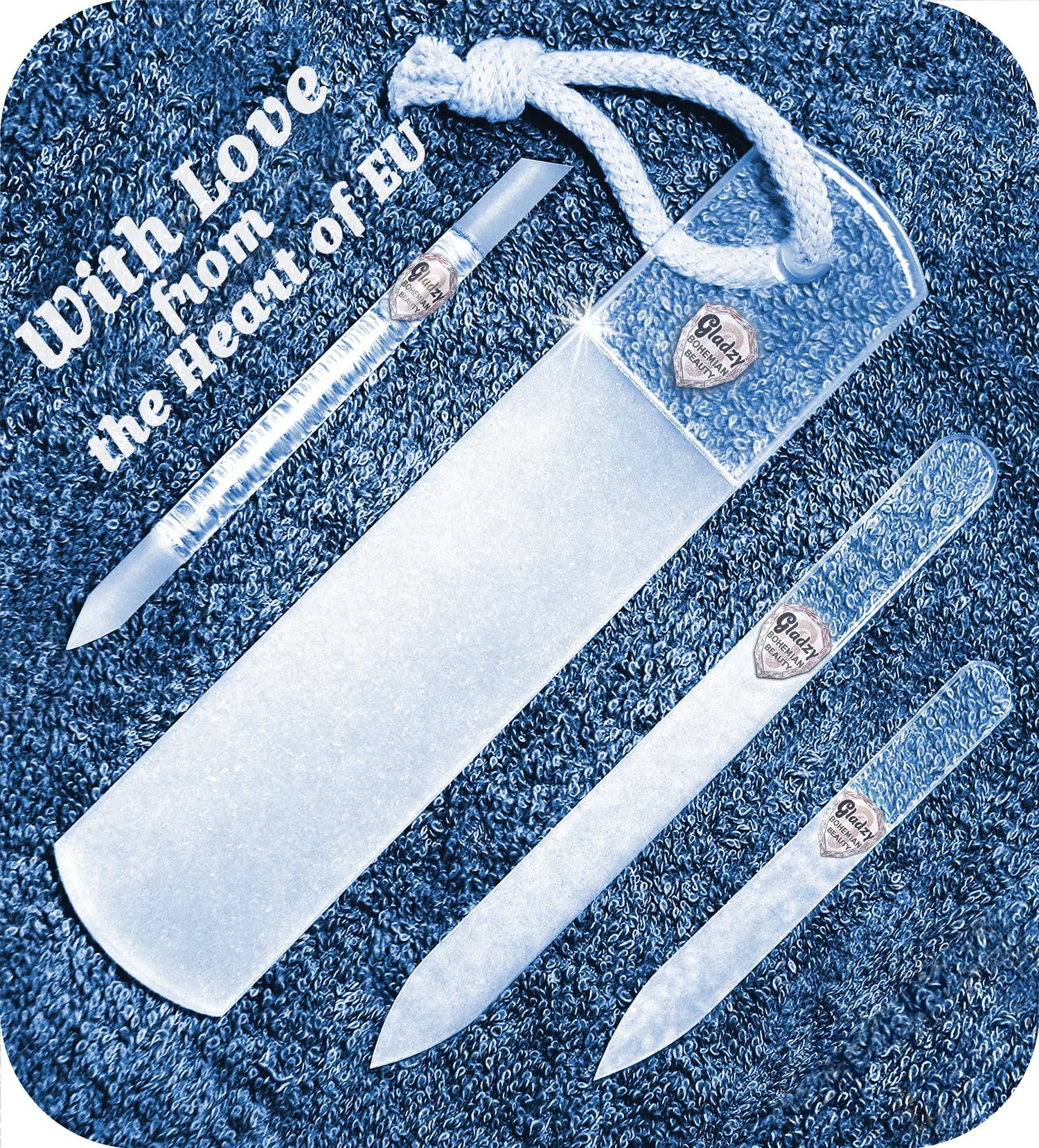 Genuine Czech Glass Nail File Set by GLADZY - Callus Remover Foot Rasp, Cuticle Pusher Manicure Stick, Double Sided Etched Different Grit Surface, Professional Nail Care Tool Kit, Made in EU