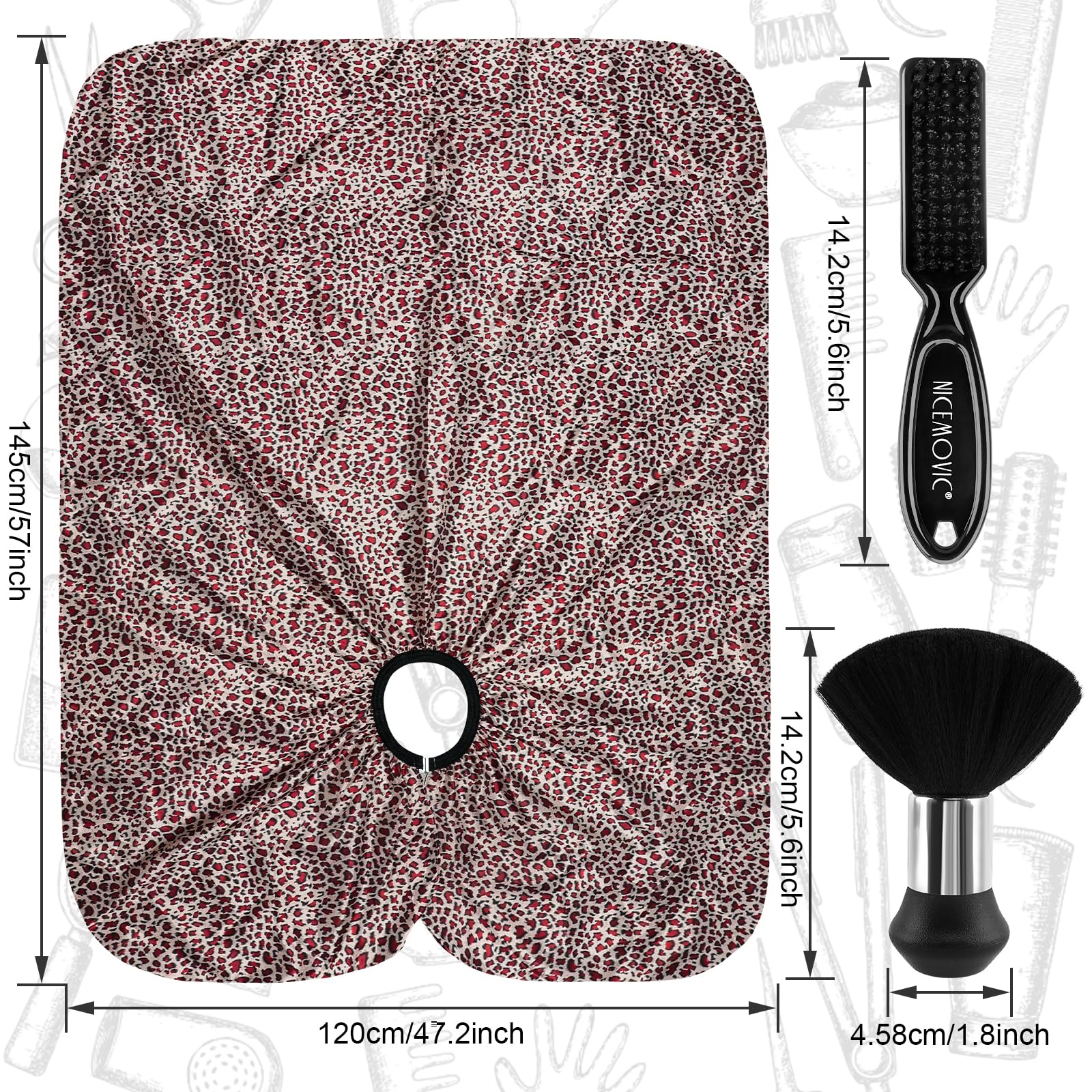 Capa de peluquería para cortar el cabello con cepillo para el cuello y cepillo de peluquería, accesorios de peluquería profesional, suministros de limpieza para corte de pelo de peluquería 2