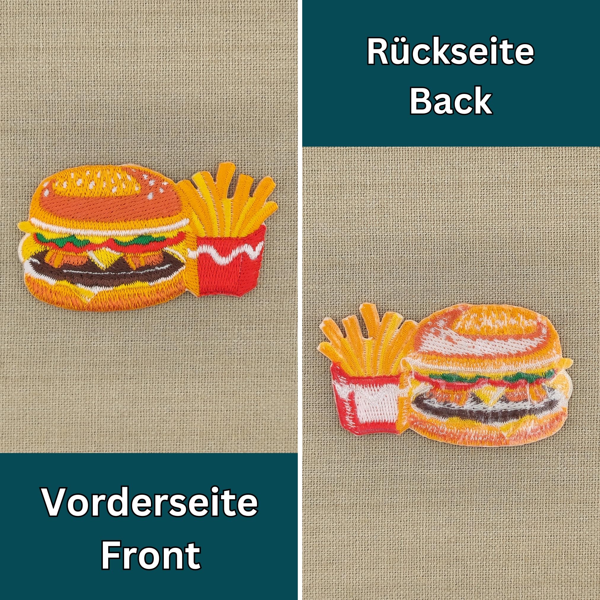 Hamburger appliqué 54 mm, hamburger, cheeseburger appliqué, patch broodje, voedselbadge, geborduurde opstrijkbare patch - 2 1/8 - Nederland