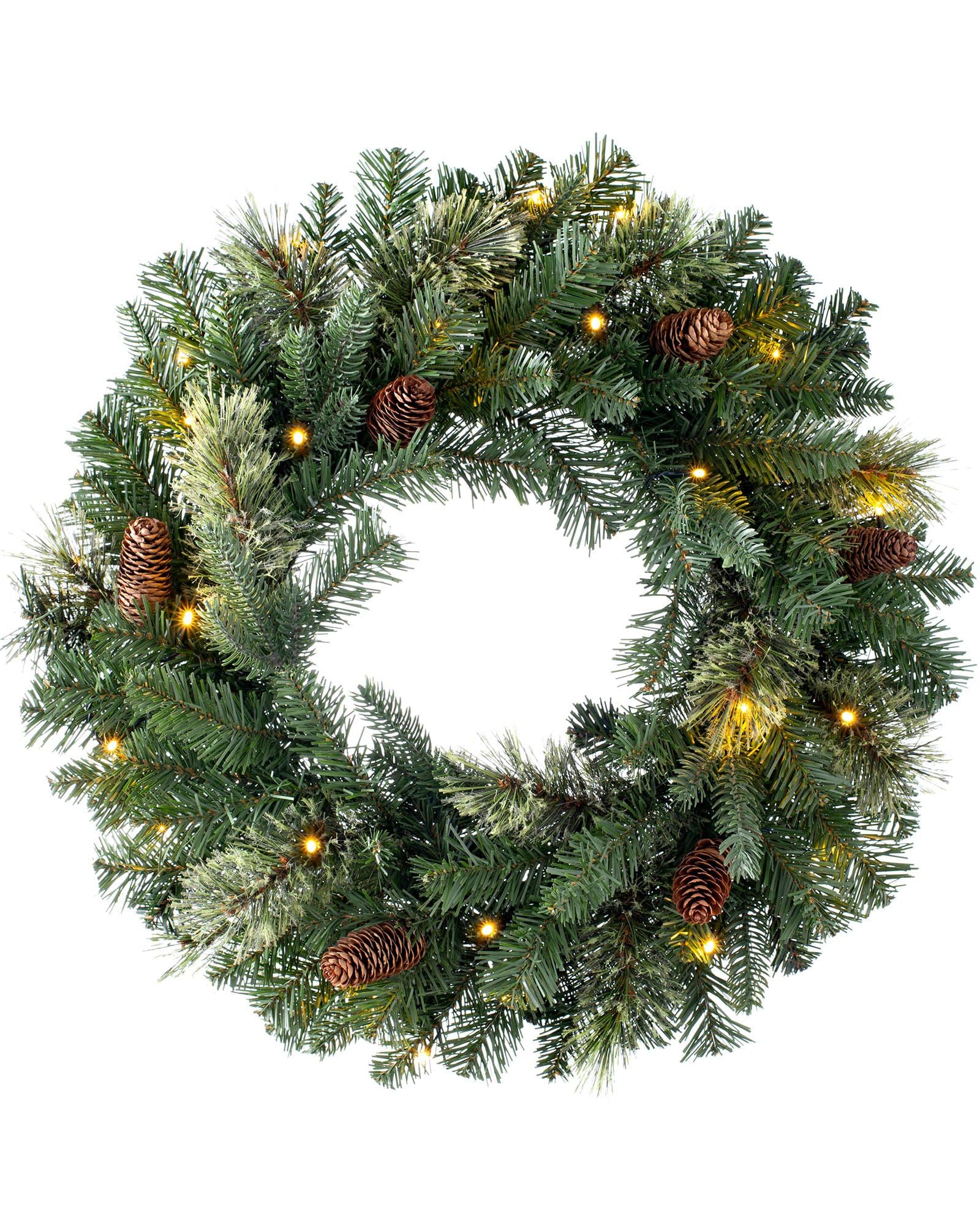 Werchristmas Multi-Colour Pre Lit Natural Pine Christmas Wreath With 20 Chasing Warm Led Lights, 2 Feet/60Cm