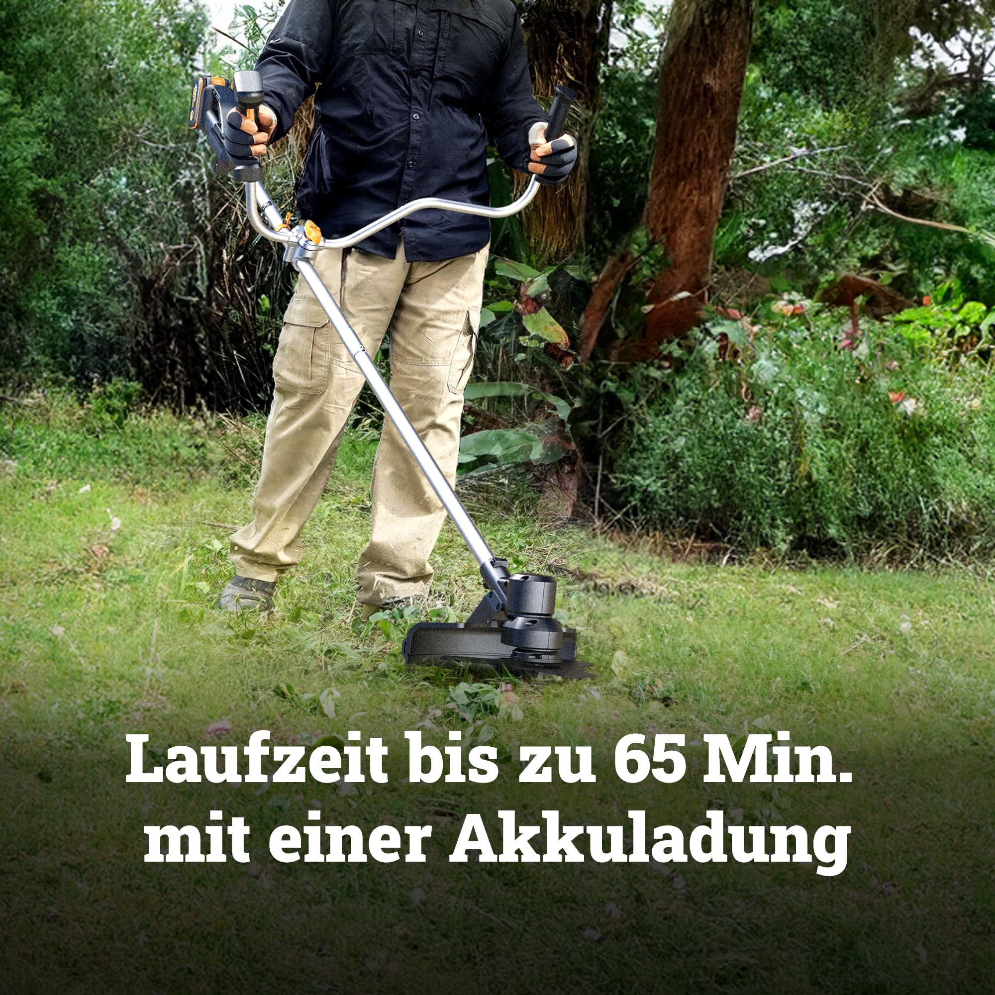 WORX WG082E.9 Akku-Sense 20V, 600W Brushless Motor, 2-in-1 Rasentrimmer & Freischneider, 30 cm Faden / 25,5 cm Metallklinge, Bike Handle Griff, klappbarer Schaft Ohne Akku & Ladegerät