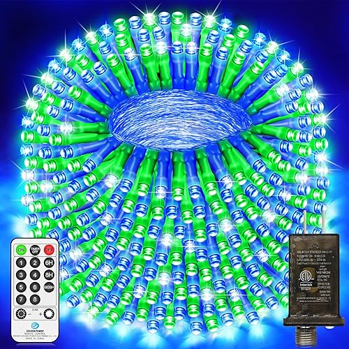 Miniatura 20 de JXLEDAYY Guirnalda de 1000 luces LED de 403 pies, luces de Navidad para exteriores, luces de hadas enchufables, impermeables, con control remoto, 8