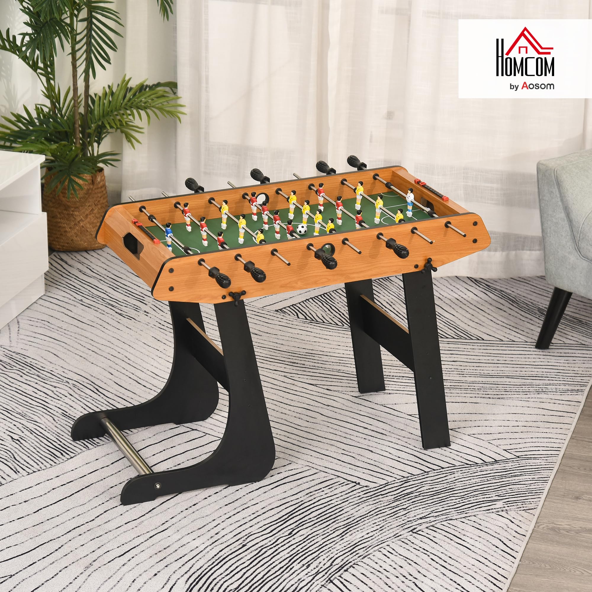 HOMCOM Futbolín Plegable, Juego de Mesa de Fútbol con 22 Jugadores y 2 Contadores, Futbolín para Niños y Adultos, 98x42x62,5 cm, Negro y Natural