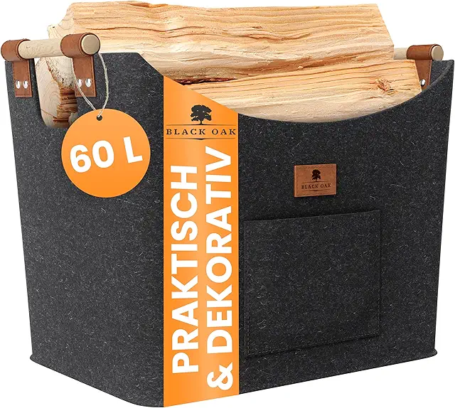 BLACK OAK Montana XL 60L Filzkorb für Kaminholz - faltbar & rutschfest