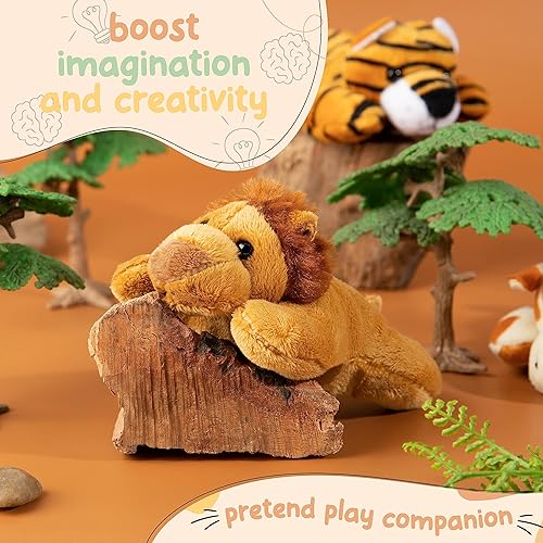 Miniatura 3 de Mini juguetes de peluche de León, paquete de 12 animales de peluche pequeños a granel, relleno de calcetines para niñas y niños, figuras de animales