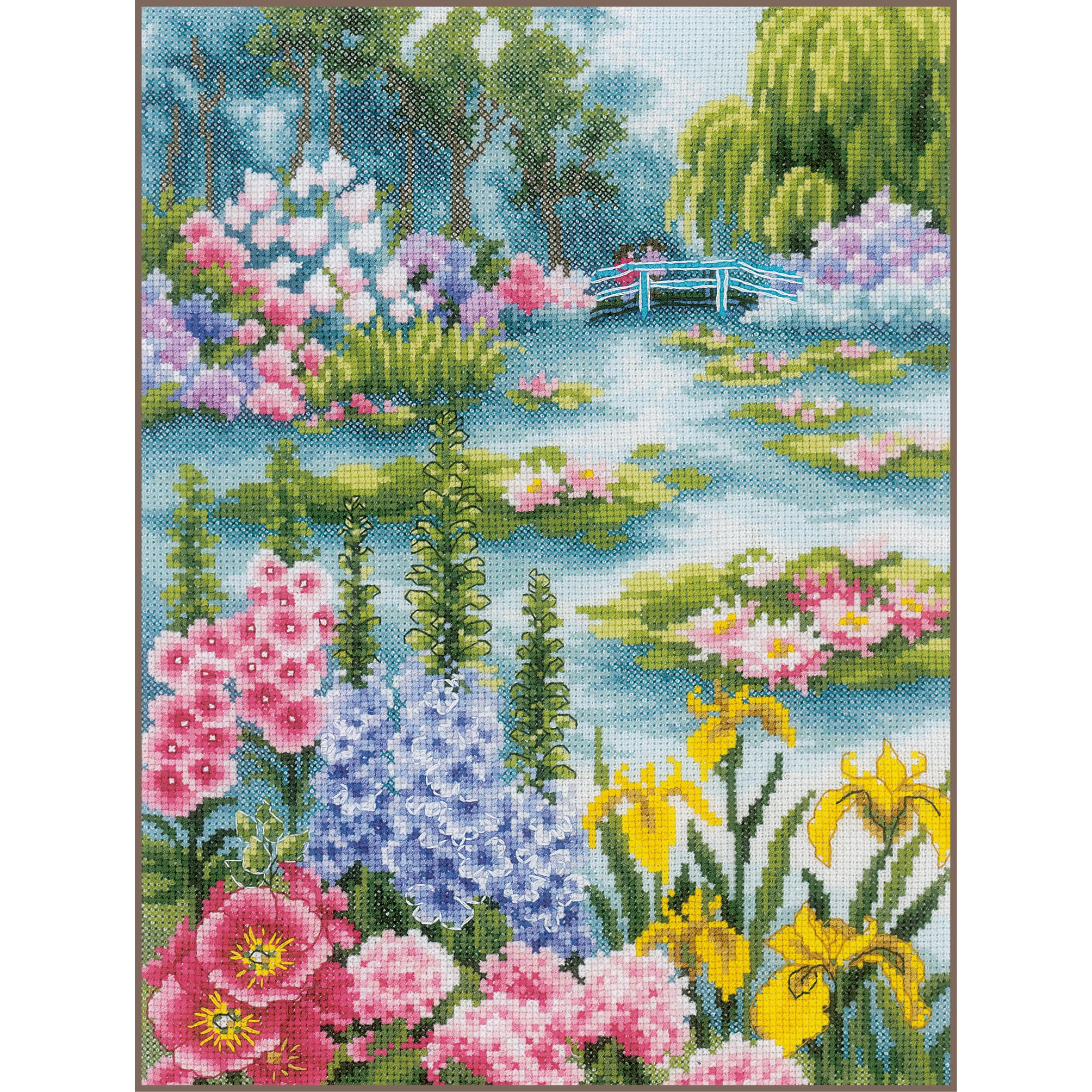 LANARTE Haft Krzyżykowy Liczony Zestaw Obraz do Haftu PRZY STAWIE Z LILIAMI Zrób to Sam Zestaw Kreatywny dla Dorosłych Rękodzieło Artystyczne 24 x 33 cm Dekoracja Ścienna DIY Cross Stitch Kit