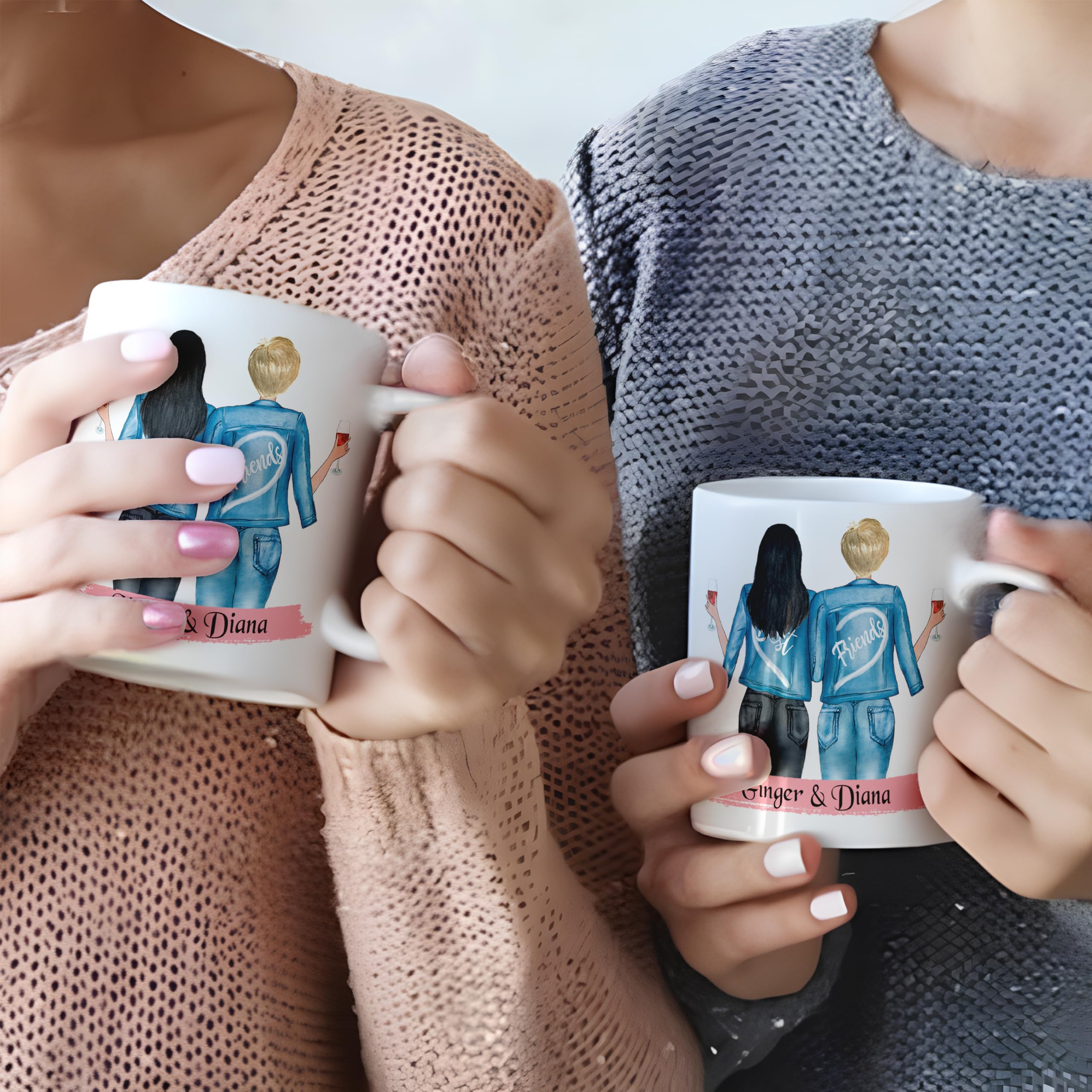 Custom Best Friends Coffee Mugs - Personalized Friendship Cups with Names for Women, Bestie, BFF, Long Distance and Birthdays - 11 & 15 oz