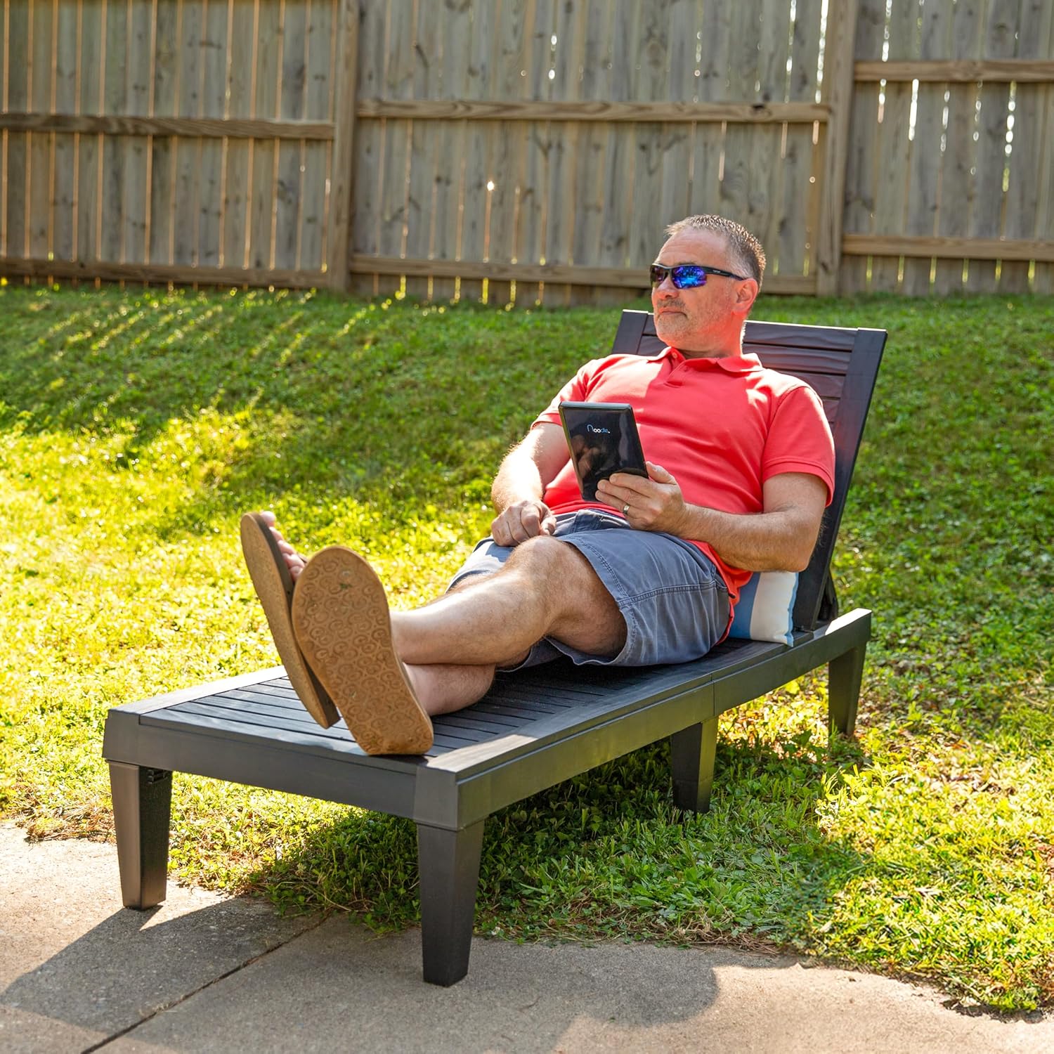 Sunnydaze 5-Position Outdoor Adjustable Chaise Lounge Chair - UV- and Weather-Resistant Polypropylene Resin - Wood-Look Design - Black - Set of 2