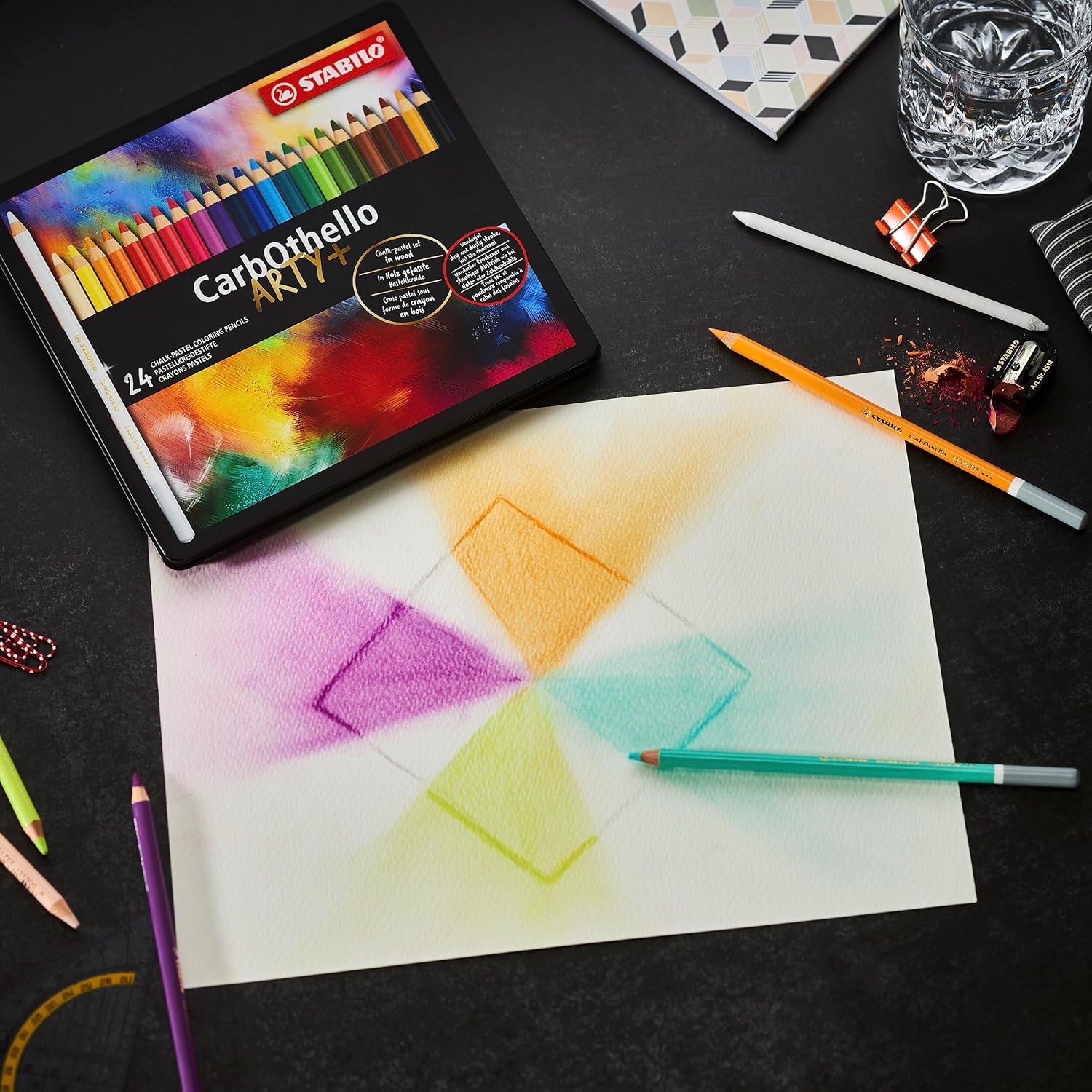 STABILO - CarbOthello - Chalk-Pastel Pencil - ARTY+ - Tin of 24 - Assorted colors