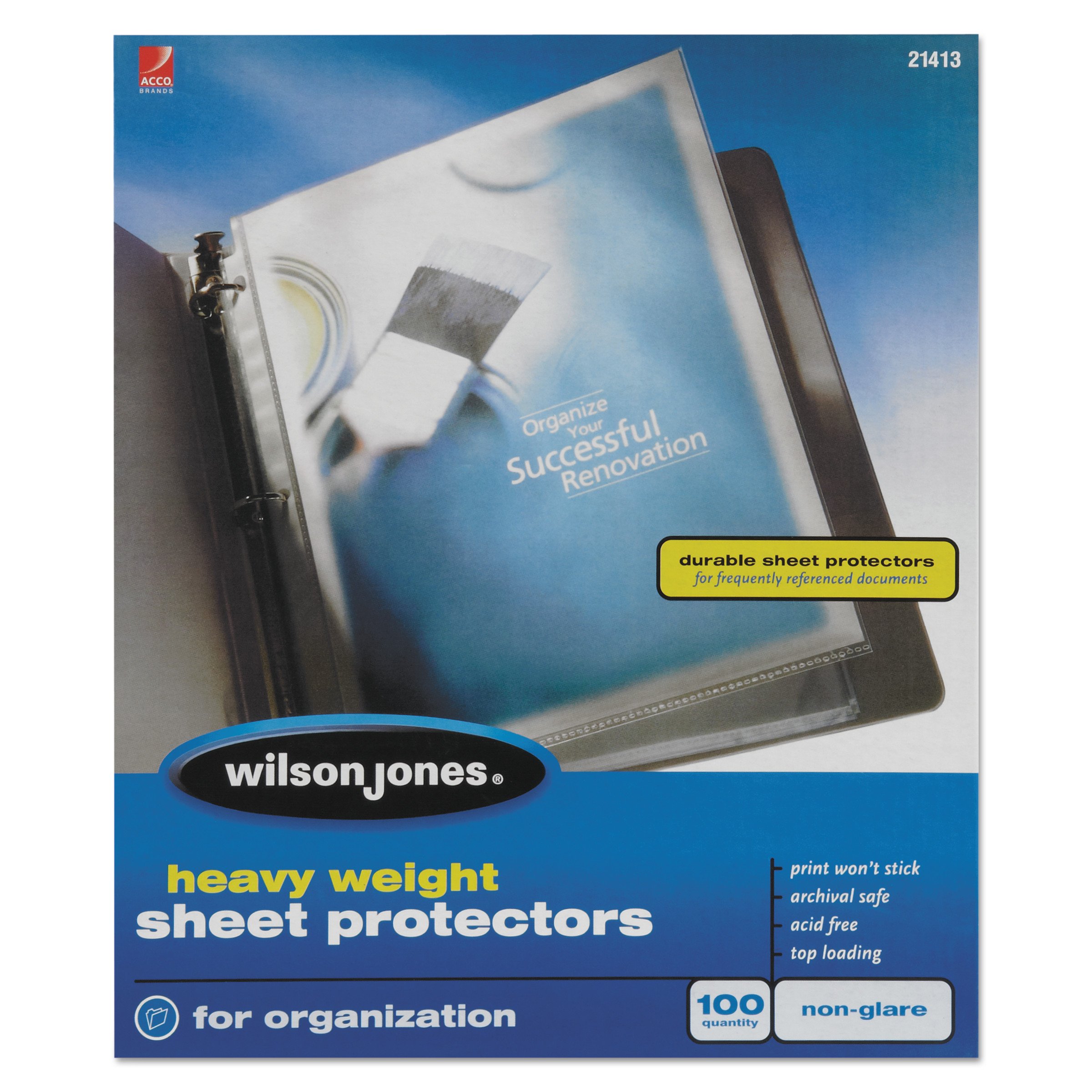 Wilson JonesSheet Protectors, Heavy Weight, Top-Loading, Non-Glare, 100 Sheets/Box (W21413)