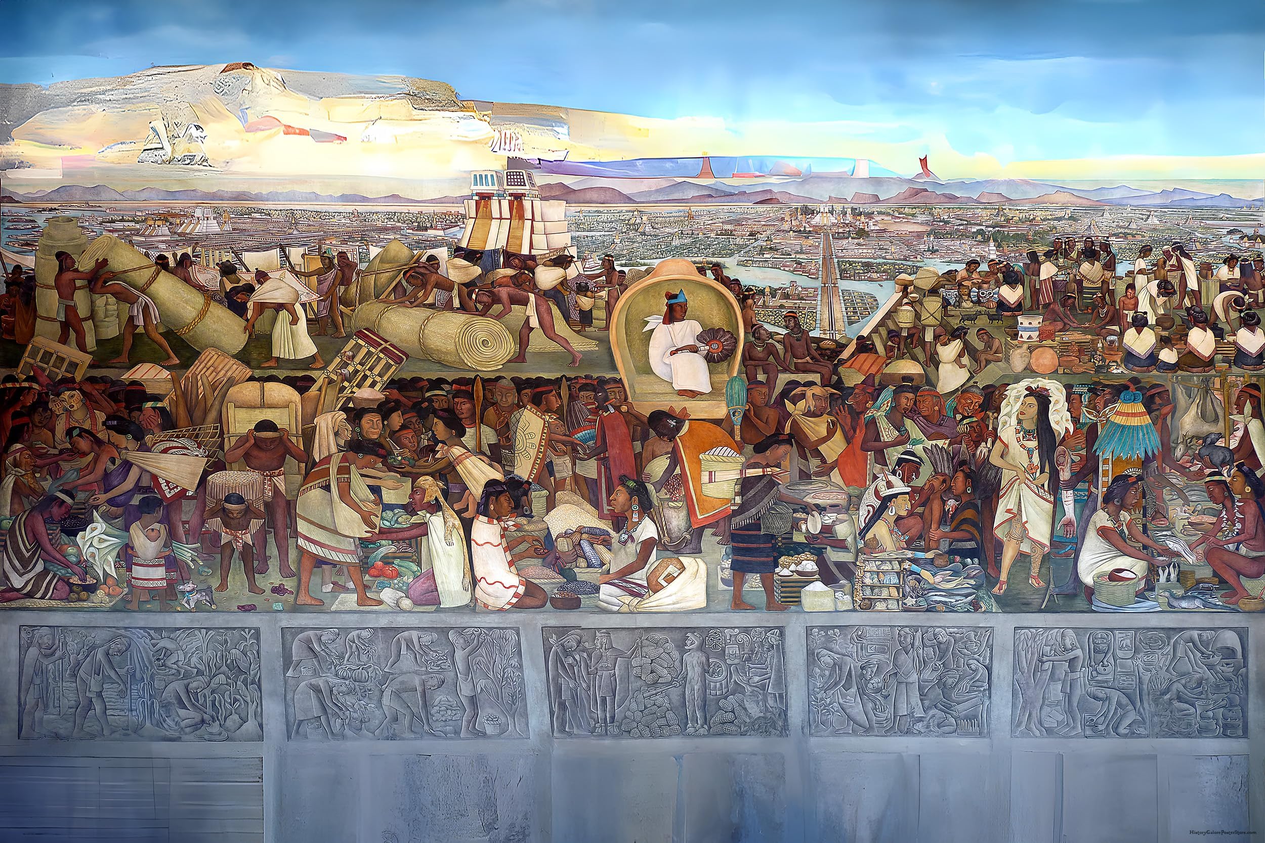 24x36 gallery poster, Diego Rivera's mural depicting the Aztec market of Tlatelolco