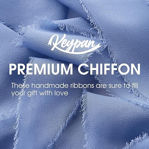 Miniatura 7 de Cinta de seda de gasa azul polvoriento para envolver regalos, juego de cintas de boda hechas a mano con flecos de 1 pulgada, 1.5 pulgadas, 2