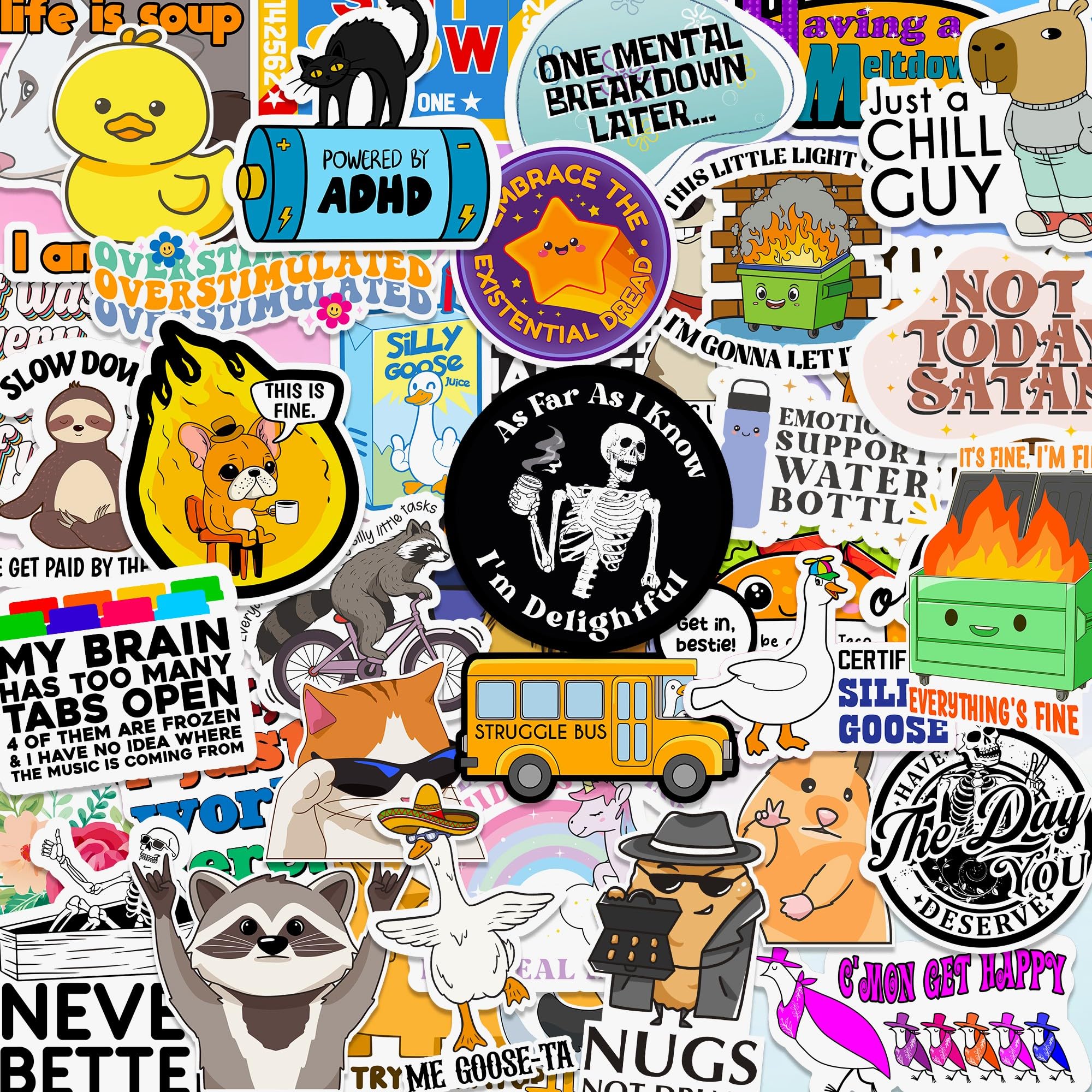 Photo 1 of 225PCS Funny Hot Mess Xpress Sticker Pack by Puraesla - Holographic Stickers for Adults, Waterproof Vinyl Sarcastic Relatable Meme Decals for Laptop, Water Bottle, Phone, Kindle, Journal