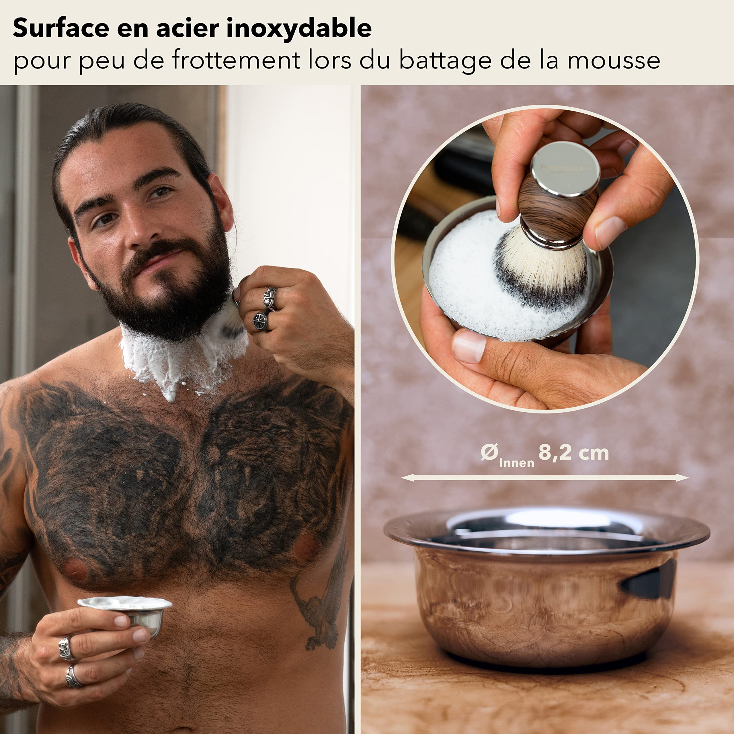 Störtebekker® Bol de rasage - Creuset de rasage en acier inoxydable - Parfait pour faire mousser la mousse