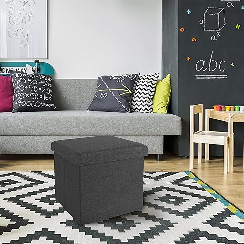 Miniatura 22 de Seville Classics Reposapiés otomano de tela acolchada, asiento acolchado para dormitorio, dormitorio, loft, sala de estar, entrada, pasillo, Azul