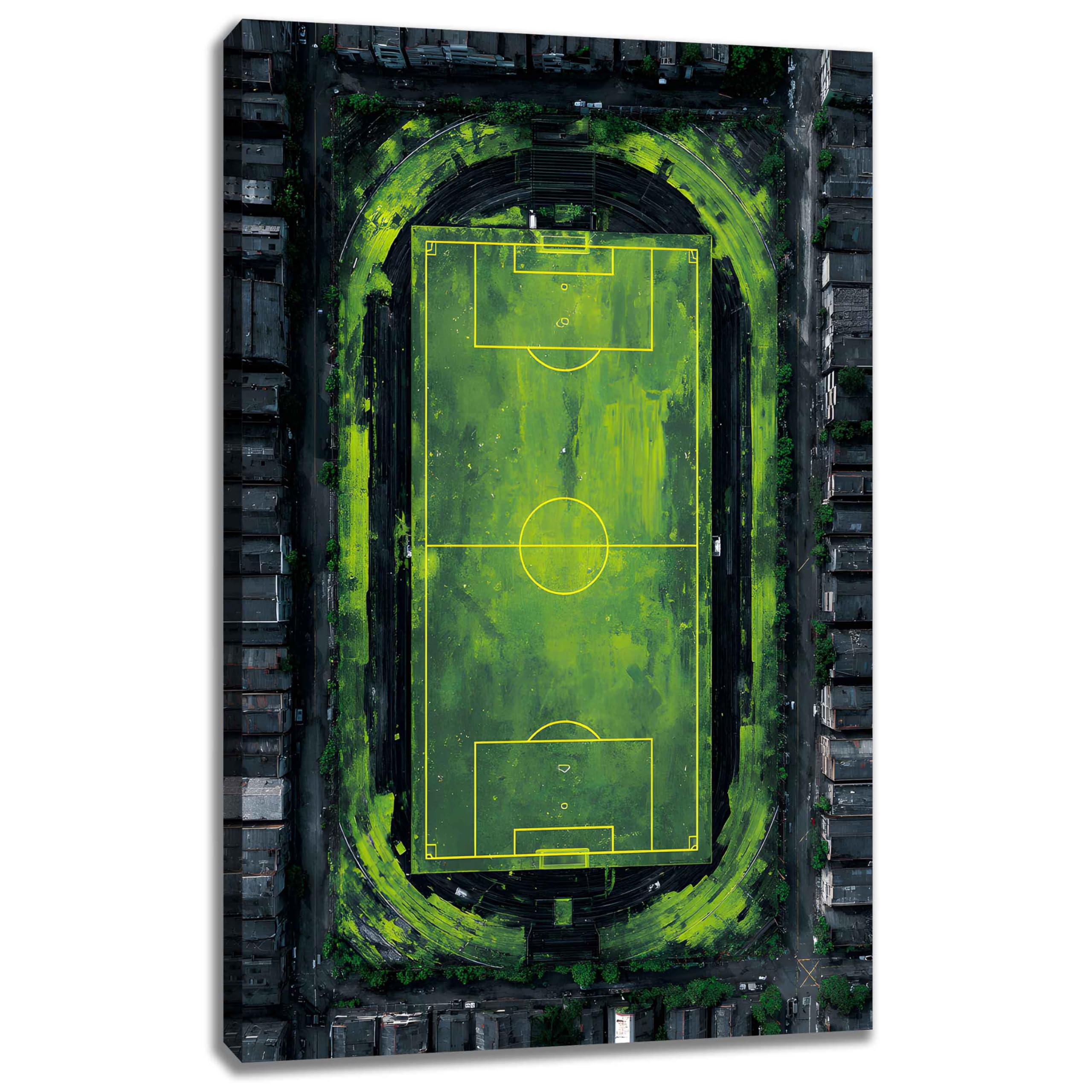 Kunstbruder Wandbild Topdown Stadion – Fußballfeld aus der Vogelperspektive, 80x120 cm, für Vereinsheim und Trainingsraum