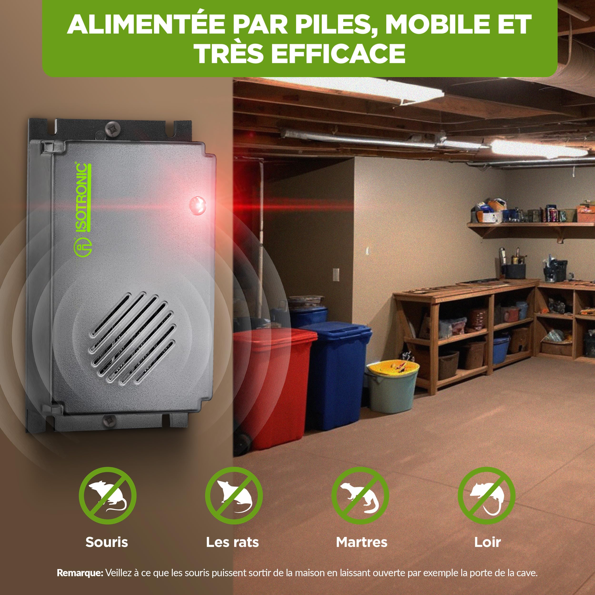 ISOTRONIC Répulsif ultrasons souris et rats – Anti-nuisibles pour grenier, cave, garage et jardin – Protection efficace sans poison ni piège – Portée de 40 m² – Lot de 3 unités – Intérieur & extérieur