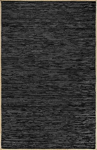 Miniatura 3 de nuLOOM Koda - Alfombra de cuero liso de tejido plano, 6 x 9 pies, color negro