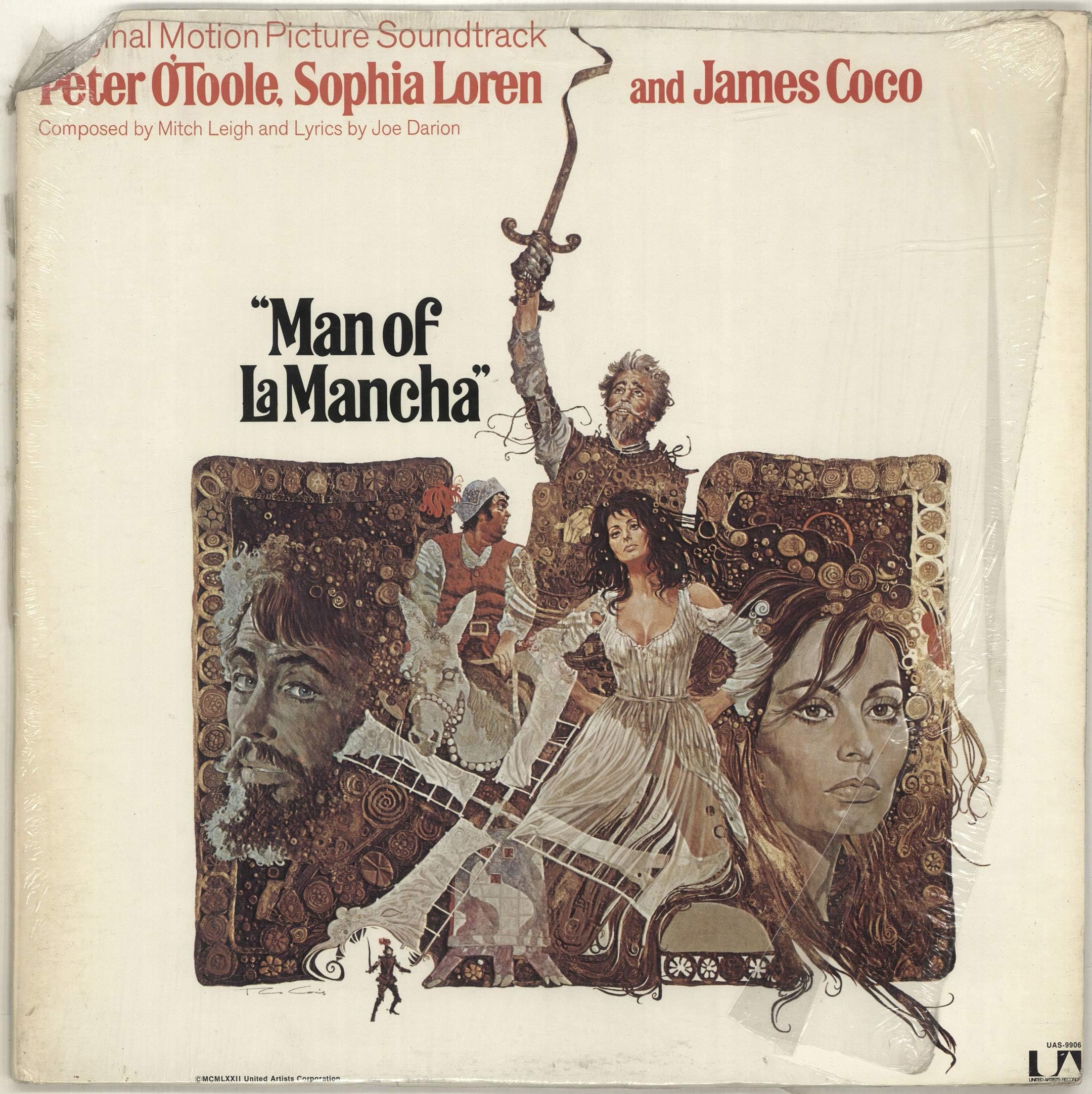 1972 Man of La Mancha Soundtrack Record Peter O'Toole; Sophia Loren and James Coco