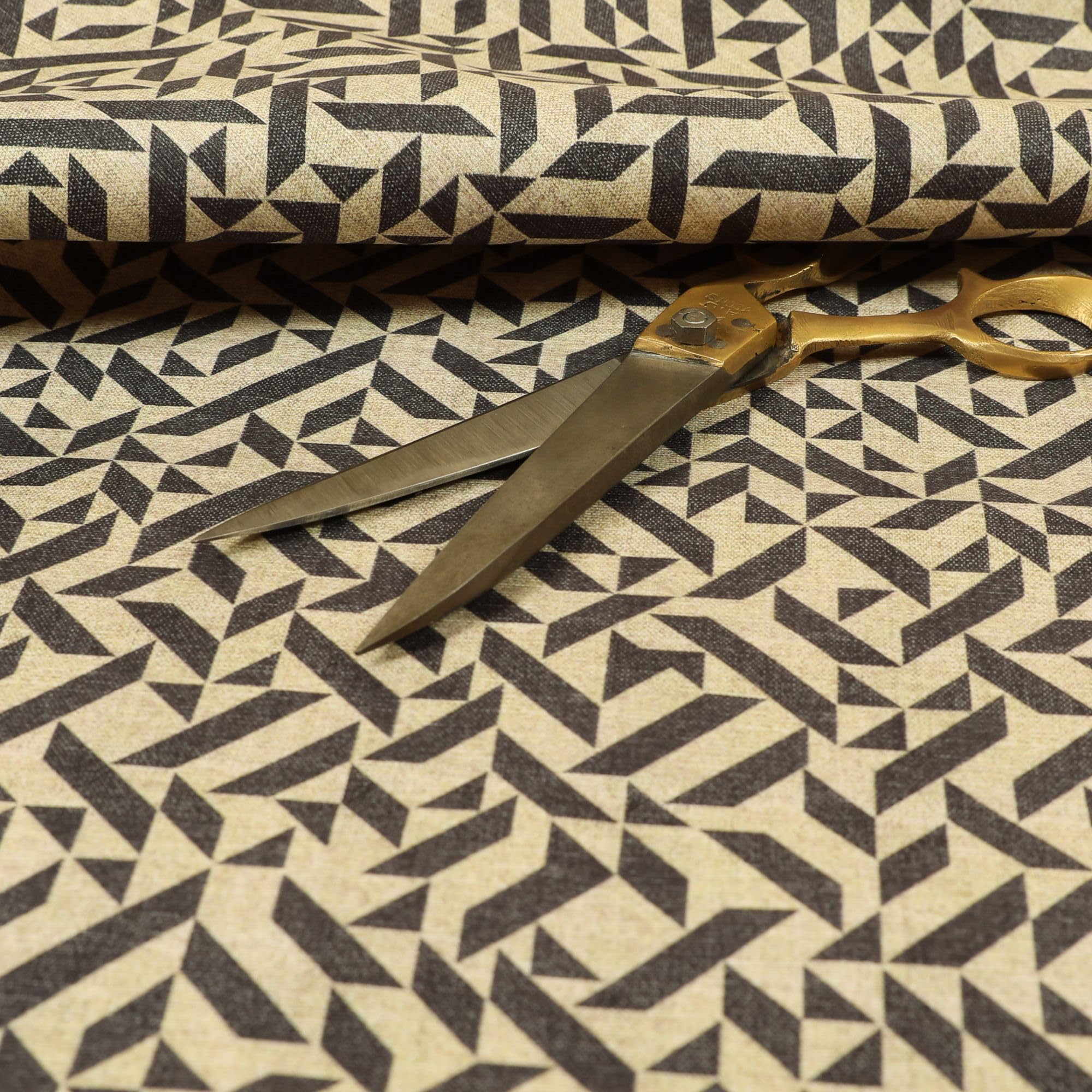Redbrick Mill Fabrics Flame Retardant Grey Beige Geometric Tile Pattern Velour Velvet Print Upholstery Curtain Fabrics (Per Metre) โ image 1