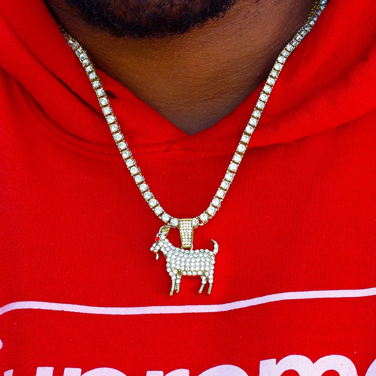 Techno Pave Men's Iced-Out Basketball Pendant & 4mm CZ Tennis Chain - Gold Finish - Goat Necklace
